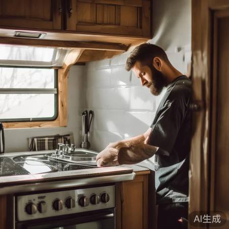 房车灶具安装,角落靠墙通风佳。