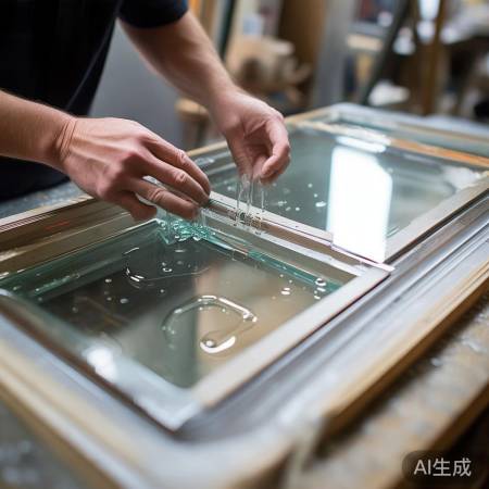 “涂抹玻璃胶,密封固定门框”