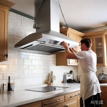 油烟机安装,固定烟管,确保水平