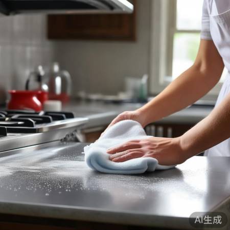 清洁油烟机机身,顺纹理擦拭除污