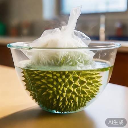 速解冻榴莲,冷水浸泡20分钟。