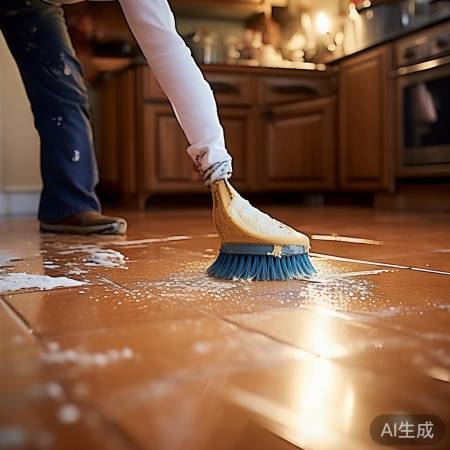 “厨房地板油渍,洗衣粉清洗,恢