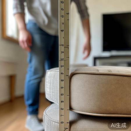 量沙发高:尺子垂直,对齐底端,
