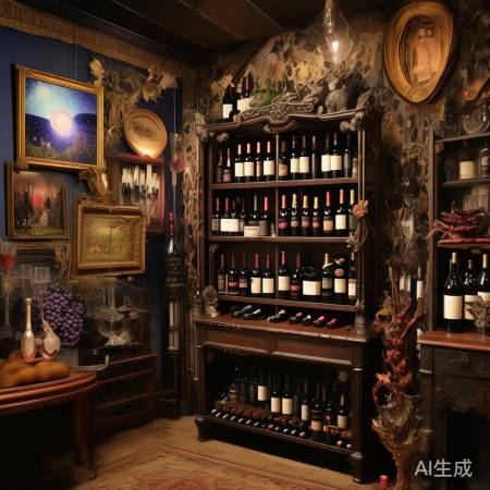 品酒空间,装饰红酒艺术品。