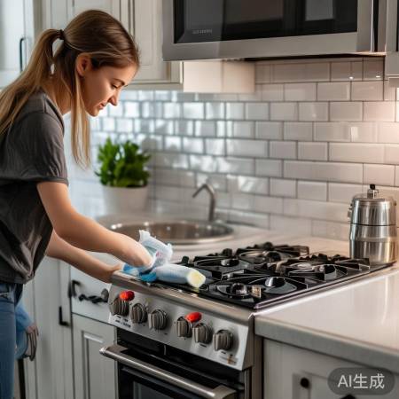 灶台清洁,厨房整洁。