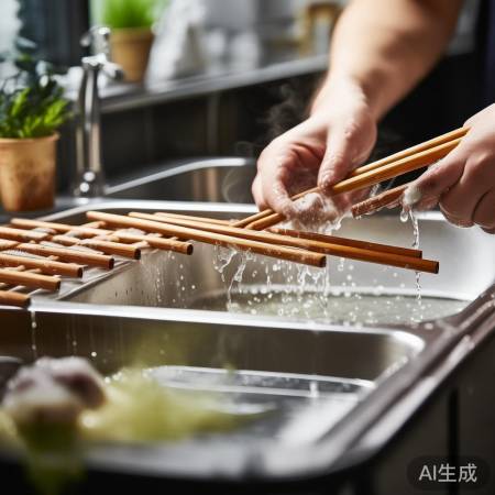 清洗筷子,间隔放置消毒柜