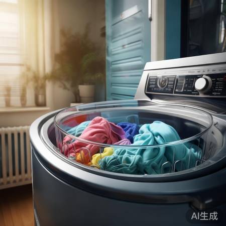 洗衣机盖打开,探视桶内景象