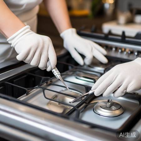 燃气灶检查:掀盖清异物