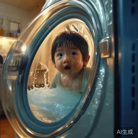 韩国儿童误入洗衣机，幸无大碍