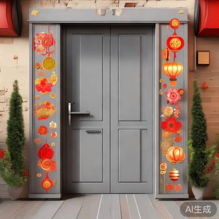 创意贴纸点缀,春节门饰新意足。