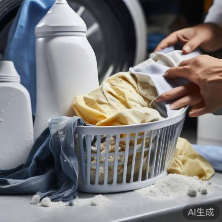 洗衣粉过量用，衣服易泛黄损坏。