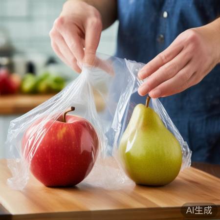 保鲜膜封存，苹果梨锁水保鲜。