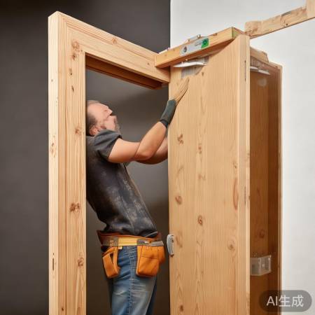 安装门扇，调整方向固定。